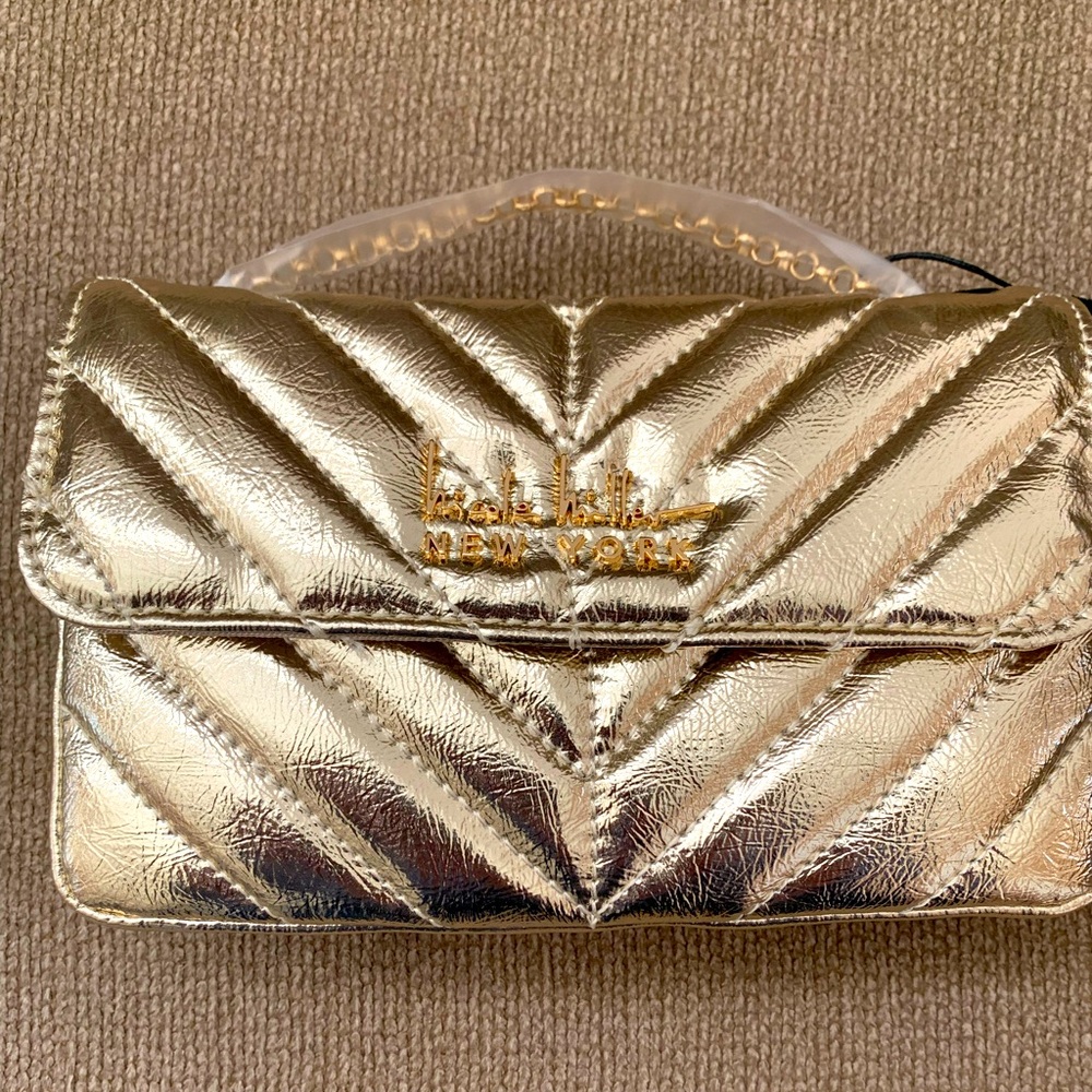 NWT Nicole Miller Gold Metallic Chevron Crossbody